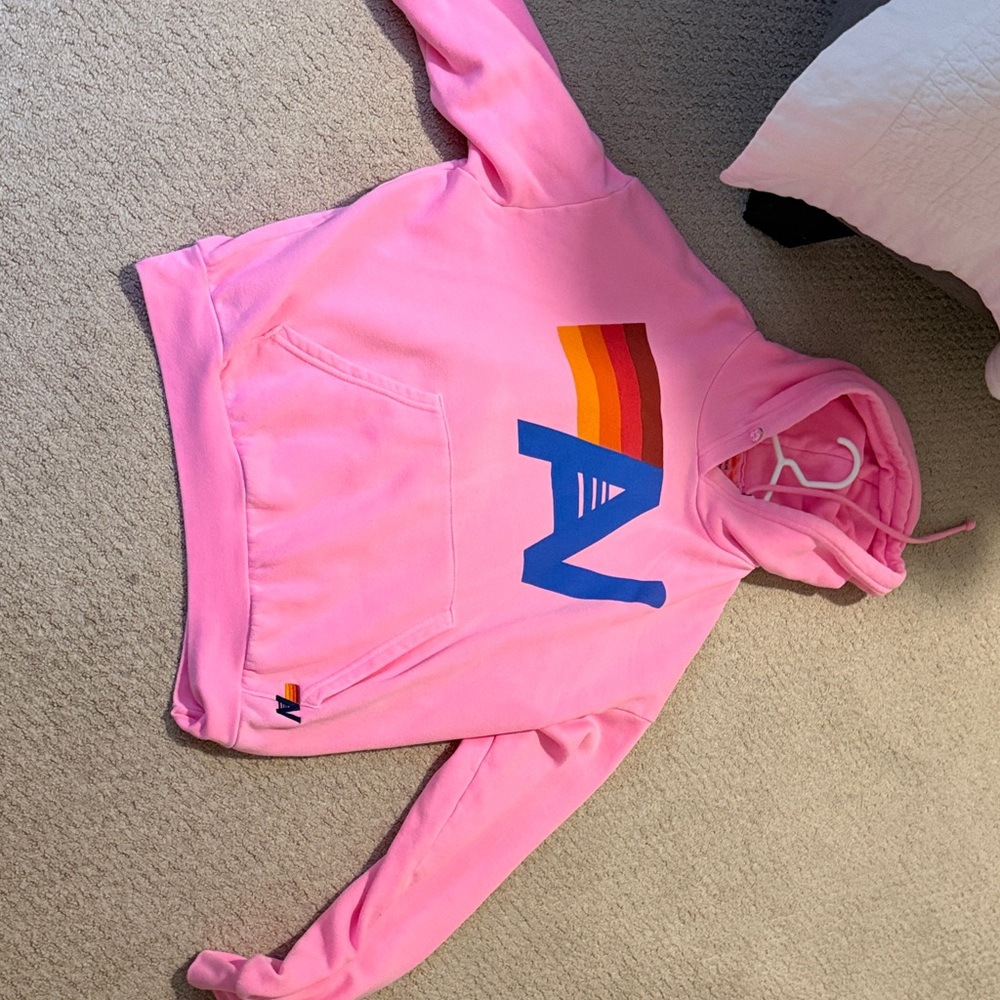 Aviator Nation Pink Hoodie with Rainbow Logo